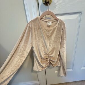 ZARA Girls Velvet Ruched Top Size 10 Blush Pink Long Sleeve Holiday